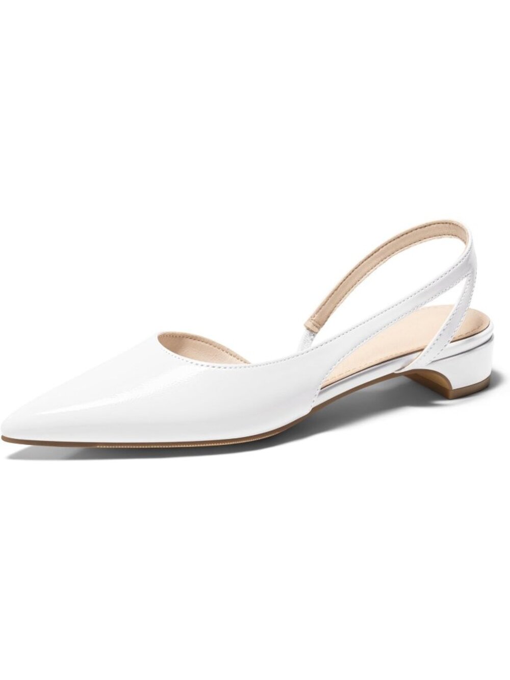 Women's White Closed Pointed Toe Chunky Low Heels Pumps D'Orsay Work Dress Shoes